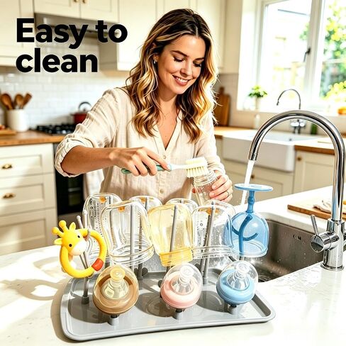 Baby Bottle Drying Rack, Large Vertical Bottle Dryer Rack Holder for Countertop,Baby Bottle Holder Storage Station for Pacifiers,Pump Accessories Stand,Grey in Kuwait