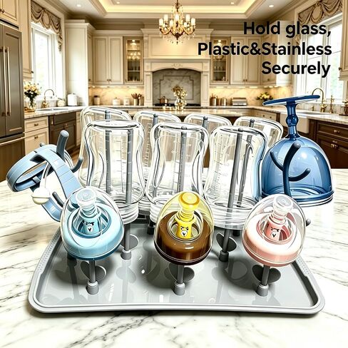 Baby Bottle Drying Rack, Large Vertical Bottle Dryer Rack Holder for Countertop,Baby Bottle Holder Storage Station for Pacifiers,Pump Accessories Stand,Grey in Kuwait