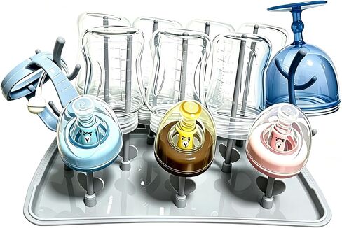 Baby Bottle Drying Rack, Large Vertical Bottle Dryer Rack Holder for Countertop,Baby Bottle Holder Storage Station for Pacifiers,Pump Accessories Stand,Grey in Kuwait
