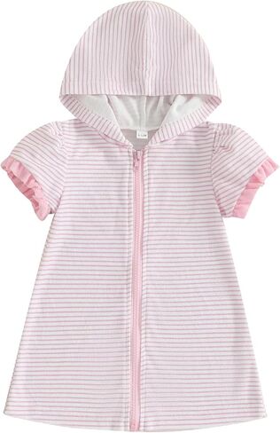 Kids Swim Cover Up Toddler Full Zip Hooded Sun Protection Quick Dry Striped Beach Bathing Suit Coverup for Pool in Kuwait