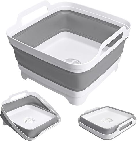 Collapsible Wash Basin 2.4 Gallon with Drain Plug for Baby Bottles | Premium PP Material,Space-Saving Foldable Design,Use for Kitchen, Camping, Laundry,Easy-Carry Handles,Leak-Proof Drain Plug in Kuwait