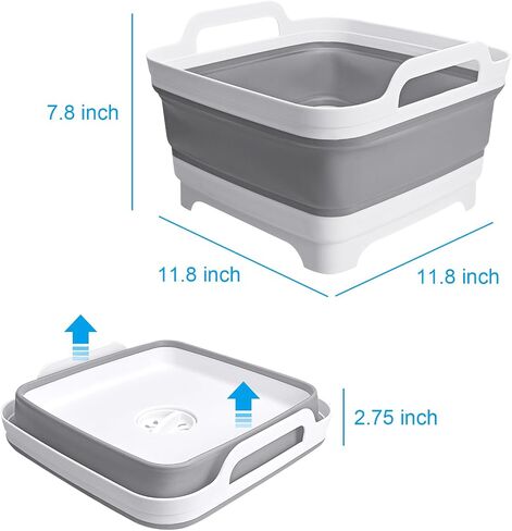 Collapsible Wash Basin 2.4 Gallon with Drain Plug for Baby Bottles | Premium PP Material,Space-Saving Foldable Design,Use for Kitchen, Camping, Laundry,Easy-Carry Handles,Leak-Proof Drain Plug in Kuwait
