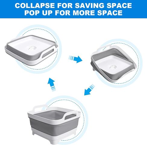 Collapsible Wash Basin 2.4 Gallon with Drain Plug for Baby Bottles | Premium PP Material,Space-Saving Foldable Design,Use for Kitchen, Camping, Laundry,Easy-Carry Handles,Leak-Proof Drain Plug in Kuwait