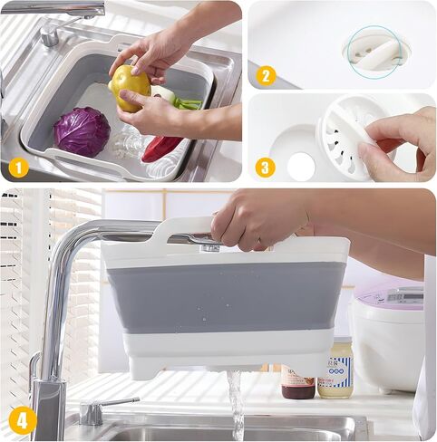 Collapsible Wash Basin 2.4 Gallon with Drain Plug for Baby Bottles | Premium PP Material,Space-Saving Foldable Design,Use for Kitchen, Camping, Laundry,Easy-Carry Handles,Leak-Proof Drain Plug in Kuwait