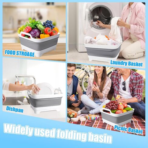 Collapsible Wash Basin 2.4 Gallon with Drain Plug for Baby Bottles | Premium PP Material,Space-Saving Foldable Design,Use for Kitchen, Camping, Laundry,Easy-Carry Handles,Leak-Proof Drain Plug in Kuwait