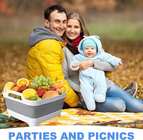 Collapsible Wash Basin 2.4 Gallon with Drain Plug for Baby Bottles | Premium PP Material,Space-Saving Foldable Design,Use for Kitchen, Camping, Laundry,Easy-Carry Handles,Leak-Proof Drain Plug in Kuwait