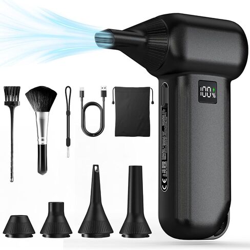 Electric Air Duster 8000mAh LED Display Turbo Blower | Compressed Air Duster Alternative. 150000RPM Brushless Motor, 5-in-1 Kit for PC, Keyboard, Car, Outdoor in Kuwait