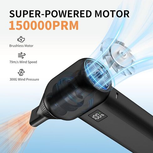 Electric Air Duster 8000mAh LED Display Turbo Blower | Compressed Air Duster Alternative. 150000RPM Brushless Motor, 5-in-1 Kit for PC, Keyboard, Car, Outdoor in Kuwait