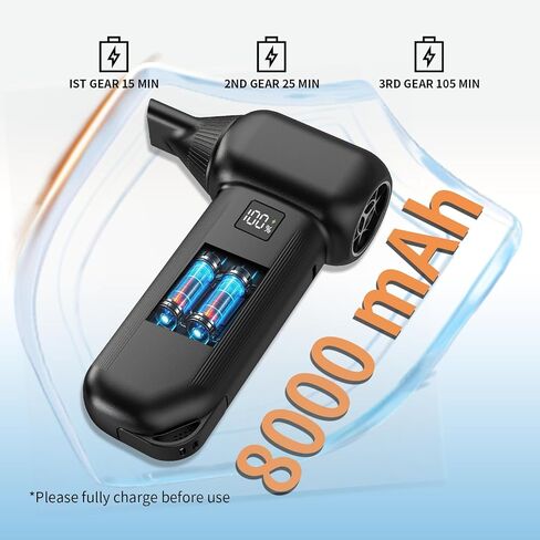 Electric Air Duster 8000mAh LED Display Turbo Blower | Compressed Air Duster Alternative. 150000RPM Brushless Motor, 5-in-1 Kit for PC, Keyboard, Car, Outdoor in Kuwait