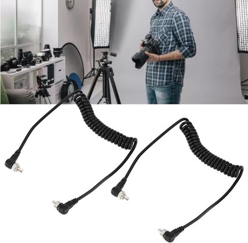 Flash Sync Cable, Durable High Speed Spring, PC Male to Male Sync Cord, with Reinforced Sleeve Black 2Pcs, for Professio in Kuwait