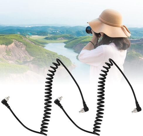 Flash Sync Cable, Durable High Speed Spring, PC Male to Male Sync Cord, with Reinforced Sleeve Black 2Pcs, for Professio in Kuwait