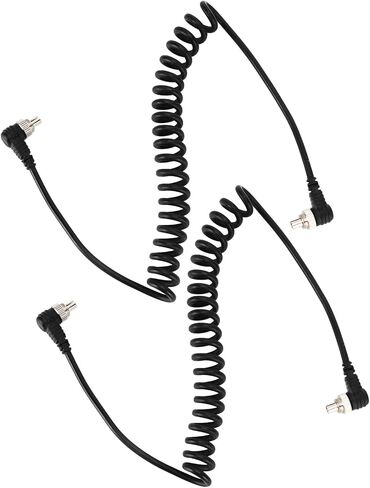 Flash Sync Cable, Durable High Speed Spring, PC Male to Male Sync Cord, with Reinforced Sleeve Black 2Pcs, for Professio in Kuwait