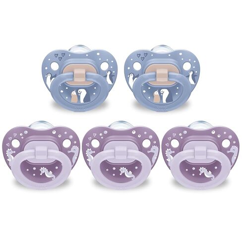 NUK First Choice Classic Orthodontic Baby Pacifier, 18-36 Months Toddler Pacifier, Blue & Orange, Baby Must Haves, 5-Pack in Kuwait