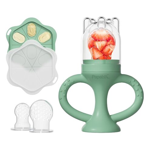 Papablic Easyhold Baby Fruit Food Feeder, Teething Relief Pacifier & Frozen Teether, BPA-Free Silicone Breastmilk Popsicle Molds, Summer Travel Essentials for Infants 4-12 Months in Kuwait