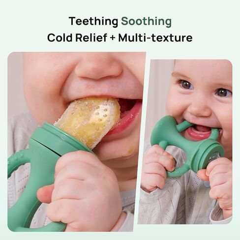 Papablic Easyhold Baby Fruit Food Feeder, Teething Relief Pacifier & Frozen Teether, BPA-Free Silicone Breastmilk Popsicle Molds, Summer Travel Essentials for Infants 4-12 Months in Kuwait