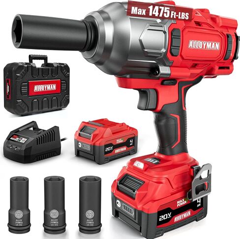 Alloyman Cordless Impact Wrench, 1475Ft-lbs (2000N.m) 1/2 High Torque Brushless Impact Gun, 20V Power Impact Driver, 4000mAh Battery,3 Sockets, Brushless Motor Variable Speeds for Car/Truck RV/Mower in Saudi Arabia
