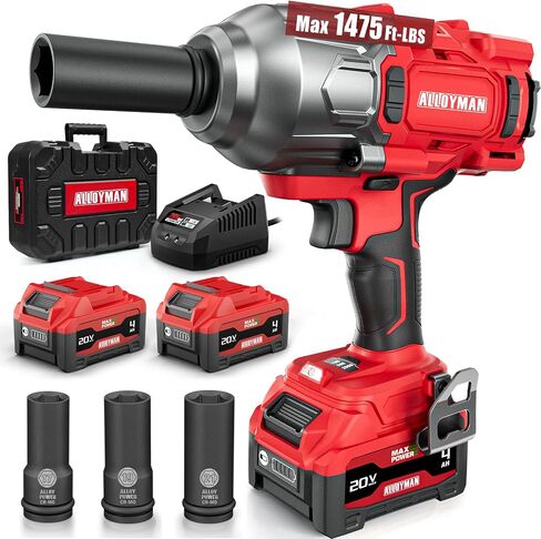 Alloyman Cordless Impact Wrench, 1475Ft-lbs (2000N.m) 1/2 High Torque Brushless Impact Gun, 20V Power Impact Driver, 4000mAh Battery,3 Sockets, Brushless Motor Variable Speeds for Car/Truck RV/Mower in Saudi Arabia