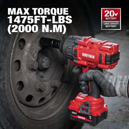 Alloyman Cordless Impact Wrench, 1475Ft-lbs (2000N.m) 1/2 High Torque Brushless Impact Gun, 20V Power Impact Driver, 4000mAh Battery,3 Sockets, Brushless Motor Variable Speeds for Car/Truck RV/Mower in Saudi Arabia