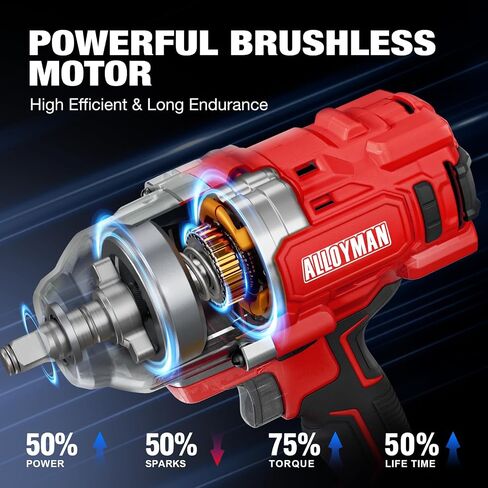 Alloyman Cordless Impact Wrench, 1475Ft-lbs (2000N.m) 1/2 High Torque Brushless Impact Gun, 20V Power Impact Driver, 4000mAh Battery,3 Sockets, Brushless Motor Variable Speeds for Car/Truck RV/Mower in Saudi Arabia