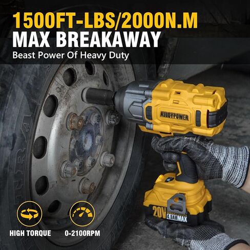 ALLOYPOWER Cordless Brushless Impact Wrench, 1500 ft-lbs (2000N.m), 1/2 High Torque power impact gun, 3-Mode Speed, 2*4000mAh Battery, 3 Sockets, Electric Impact Wrench Set for Car Tire Truck RV Mower in Saudi Arabia