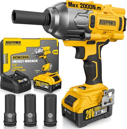 ALLOYPOWER Cordless Brushless Impact Wrench, 1500 ft-lbs (2000N.m), 1/2 High Torque power impact gun, 3-Mode Speed, 2*4000mAh Battery, 3 Sockets, Electric Impact Wrench Set for Car Tire Truck RV Mower in Saudi Arabia