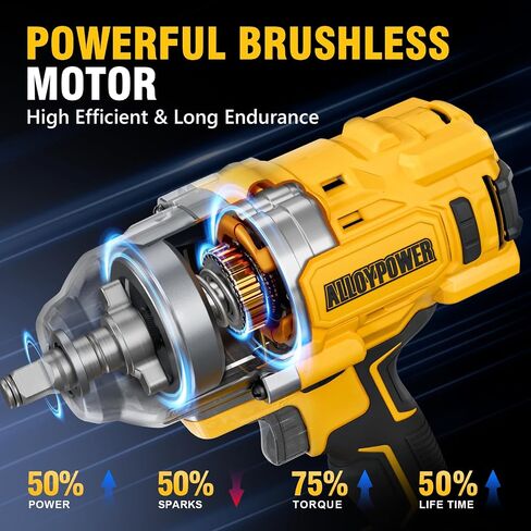 ALLOYPOWER Cordless Brushless Impact Wrench, 1500 ft-lbs (2000N.m), 1/2 High Torque power impact gun, 3-Mode Speed, 2*4000mAh Battery, 3 Sockets, Electric Impact Wrench Set for Car Tire Truck RV Mower in Saudi Arabia