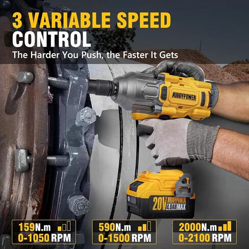 ALLOYPOWER Cordless Brushless Impact Wrench, 1500 ft-lbs (2000N.m), 1/2 High Torque power impact gun, 3-Mode Speed, 2*4000mAh Battery, 3 Sockets, Electric Impact Wrench Set for Car Tire Truck RV Mower in Saudi Arabia