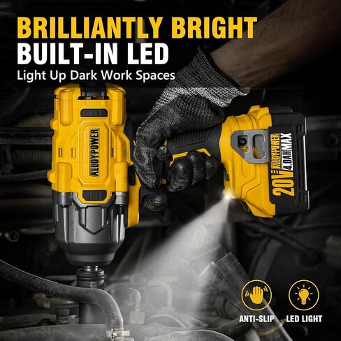 ALLOYPOWER Cordless Brushless Impact Wrench, 1500 ft-lbs (2000N.m), 1/2 High Torque power impact gun, 3-Mode Speed, 2*4000mAh Battery, 3 Sockets, Electric Impact Wrench Set for Car Tire Truck RV Mower in Saudi Arabia