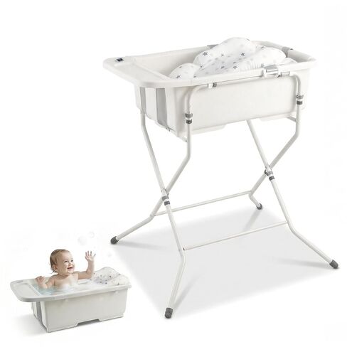 Baby Bathtub with Stand,Collapsible Infant Bath Tub | Large Capacity Newborn Toddler Shower with Thermometer & Soft Cushion for Baby 0 to 36 Months in Kuwait