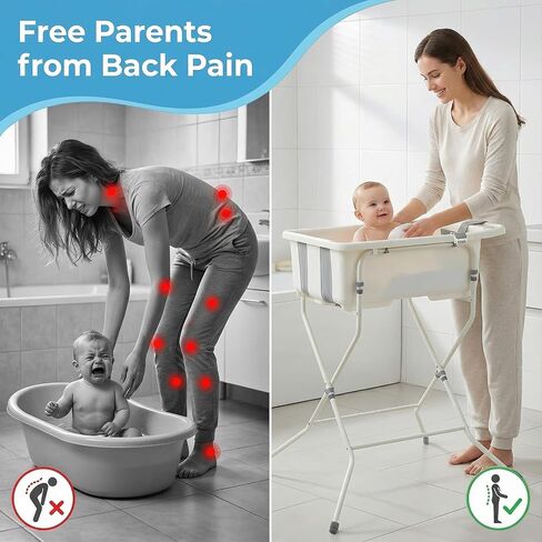 Baby Bathtub with Stand,Collapsible Infant Bath Tub | Large Capacity Newborn Toddler Shower with Thermometer & Soft Cushion for Baby 0 to 36 Months in Kuwait