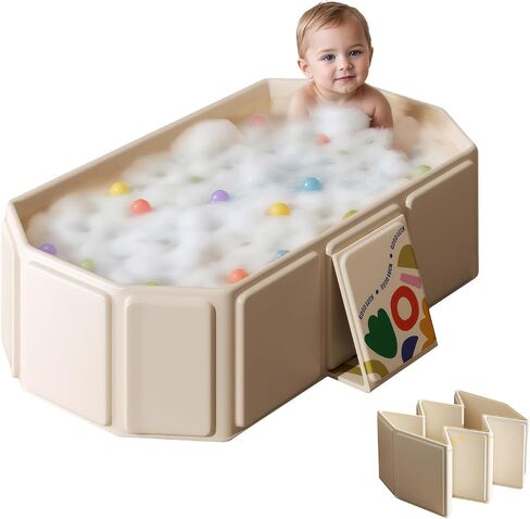 30" Collapsible & Portable Baby Bathtub for Newborn to 6 Years,White | Foldable,Thick PVC,Reinforced PP Frame,Non-Slip Base,Drain Plug,Easy Clean Carry Storage for Indoor Outdoor Travel in Kuwait