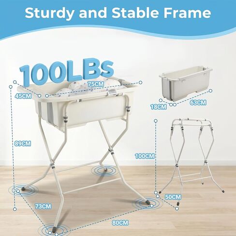 Baby Bathtub with Stand,Collapsible Infant Bath Tub | Large Capacity Newborn Toddler Shower with Thermometer & Soft Cushion for Baby 0 to 36 Months in Kuwait