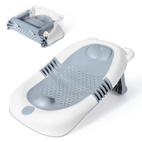 Orzbow Foldable Baby Bath Support for 0-6 Months, Ergonomic Design, Gray | Soft Newborn Bathtub , Non-Slip Baby Bath Tub with Suction Cups, Newborn Infant Bathing Essentials Must Haves in Kuwait