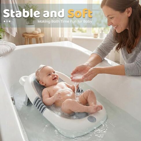 Orzbow Foldable Baby Bath Support for 0-6 Months, Ergonomic Design, Gray | Soft Newborn Bathtub , Non-Slip Baby Bath Tub with Suction Cups, Newborn Infant Bathing Essentials Must Haves in Kuwait