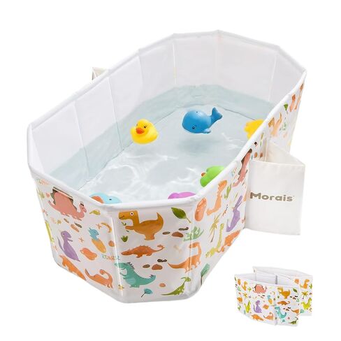 MORAIS Toddler Bathtub Collapsible & Portable, Foldable Baby Bath Tub for Shower & Travel, Dual Drain Plug with Thick Padded Bottom, Easy to Clean, Space-Saving Tub, 12 Months+ in Kuwait