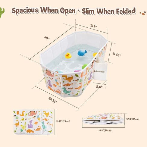 MORAIS Toddler Bathtub Collapsible & Portable, Foldable Baby Bath Tub for Shower & Travel, Dual Drain Plug with Thick Padded Bottom, Easy to Clean, Space-Saving Tub, 12 Months+ in Kuwait