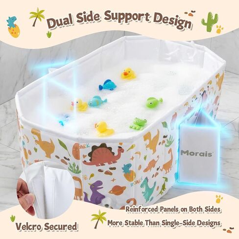 MORAIS Toddler Bathtub Collapsible & Portable, Foldable Baby Bath Tub for Shower & Travel, Dual Drain Plug with Thick Padded Bottom, Easy to Clean, Space-Saving Tub, 12 Months+ in Kuwait
