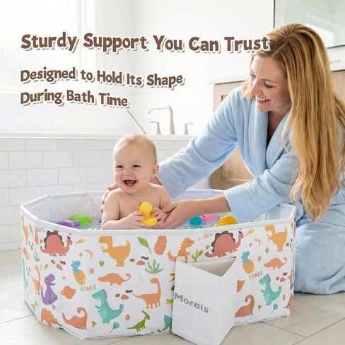MORAIS Toddler Bathtub Collapsible & Portable, Foldable Baby Bath Tub for Shower & Travel, Dual Drain Plug with Thick Padded Bottom, Easy to Clean, Space-Saving Tub, 12 Months+ in Kuwait