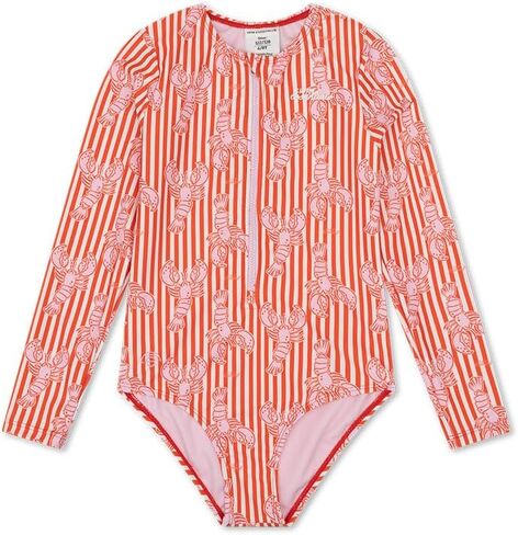 Swim Essentials UV Swimsuit Girls with Long Sleeves - Red - Lobster Bay in Kuwait