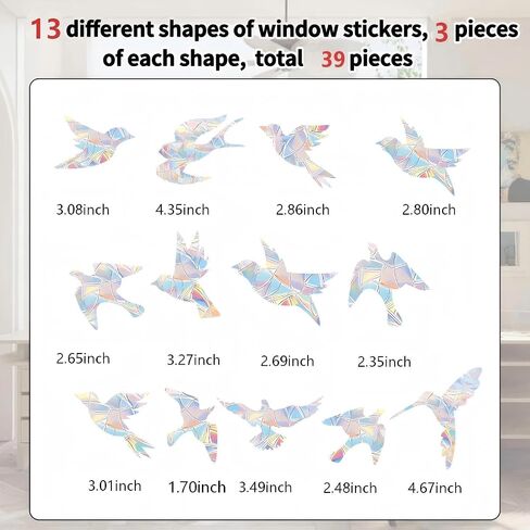 39 PCS Bird Window Strike Prevention Decals, Anti-Collision Window Stickers, Window Clings for Birds, Bird Decals to Prevent Birds from Hitting Windows, Glass Door Bird Safety Stickers in Kuwait