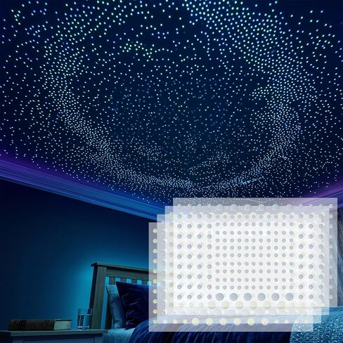 JJUNW 800 Pcs Glow in The Dark Stars for Ceiling, 3D Ceiling Stars Green and Sky Blue Glowing Wall Round Decor Stickers, Shining Decor Stickers for Bedding Room Birthday Gift in Kuwait