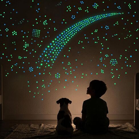 JJUNW 800 Pcs Glow in The Dark Stars for Ceiling, 3D Ceiling Stars Green and Sky Blue Glowing Wall Round Decor Stickers, Shining Decor Stickers for Bedding Room Birthday Gift in Kuwait
