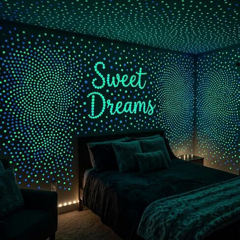 JJUNW 800 Pcs Glow in The Dark Stars for Ceiling, 3D Ceiling Stars Green and Sky Blue Glowing Wall Round Decor Stickers, Shining Decor Stickers for Bedding Room Birthday Gift in Kuwait