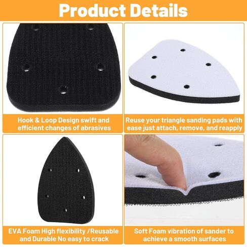 2Pcs Mouse Detail Sanding Interface Pad Hook and Loop, Triangle 5 Holes Sanding Pad, Foam Interface Mouse Sander Sandpaper Backing Pads for for Detail Sander Woodworking, 140mm*100mm in Kuwait