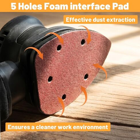 2Pcs Mouse Detail Sanding Interface Pad Hook and Loop, Triangle 5 Holes Sanding Pad, Foam Interface Mouse Sander Sandpaper Backing Pads for for Detail Sander Woodworking, 140mm*100mm in Kuwait