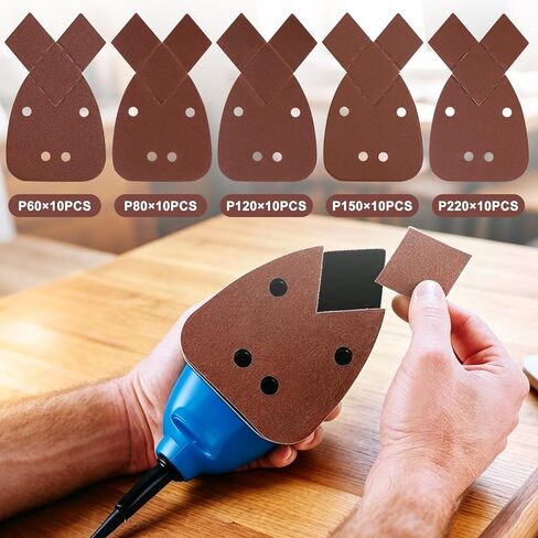 Mouse Sander Sandpaper with Extra 2 Tips for Replacement, 50PCS 60 80 120 150 220 Grit Sandpaper Assortment, Sanding Sheets for Black and Decker Mouse Sanders in Kuwait