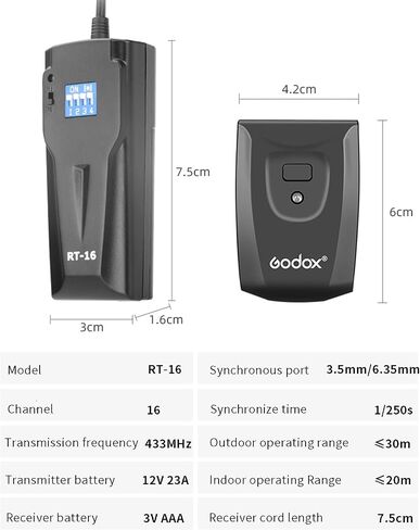 Godox RT-16 Wireless Flash Trigger Kit,3 in 1 Transmitter with Receiver for Studio Strobe Flash Photography,433MHz 16 Channels Trigger Compatible with Canon Nikon Sony Fujifilm Olympus Pentax Camera in Kuwait