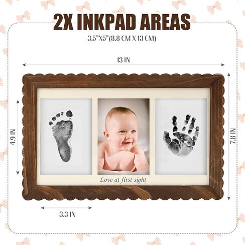 SiliFine Hand and Footprint Kit Baby Handprint Footprint Frame Scalloped Edge Solid Wood Newborn Keepsake Frame Baby Shower Gift for Babys Registry Search, Pet Paw Print Impression Kit in Kuwait