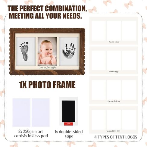 SiliFine Hand and Footprint Kit Baby Handprint Footprint Frame Scalloped Edge Solid Wood Newborn Keepsake Frame Baby Shower Gift for Babys Registry Search, Pet Paw Print Impression Kit in Kuwait