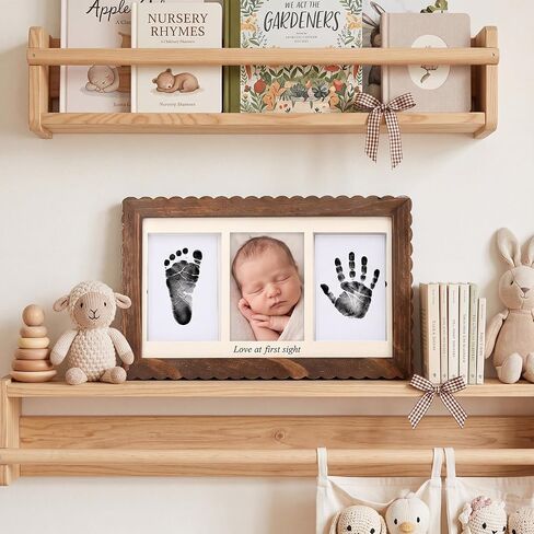 SiliFine Hand and Footprint Kit Baby Handprint Footprint Frame Scalloped Edge Solid Wood Newborn Keepsake Frame Baby Shower Gift for Babys Registry Search, Pet Paw Print Impression Kit in Kuwait